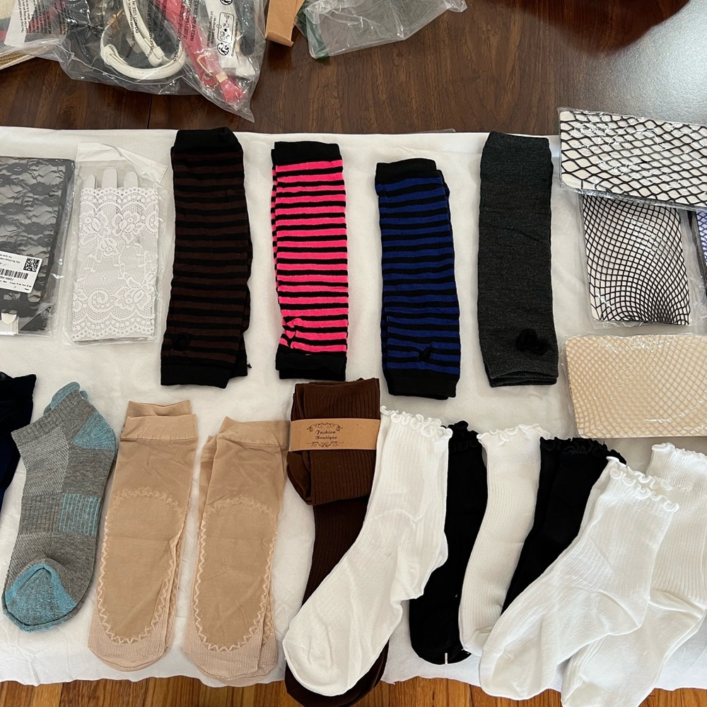 Bundle of  Socks lace gloves  arm warmers and fishnet stockings